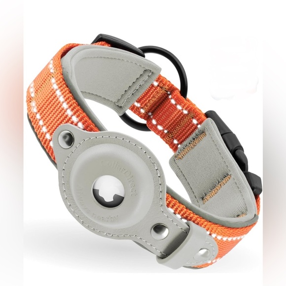 Air Tag Dog Collar - Reflective stitching & Orange - for medium size dogs - Picture 1 of 12